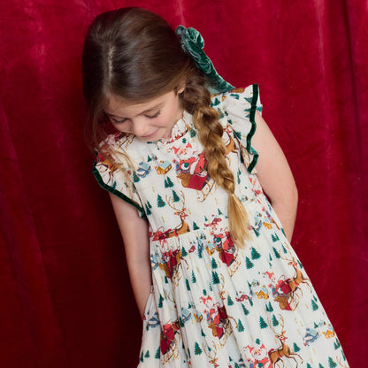 Girls Jennifer Dress - Santa Sleigh