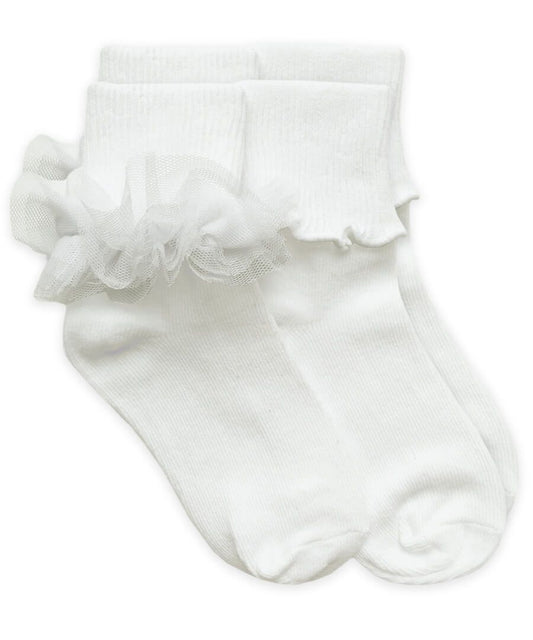 Ruffle Lace and Ripple Edge Turn Cuff Socks - 2 Pair Pack