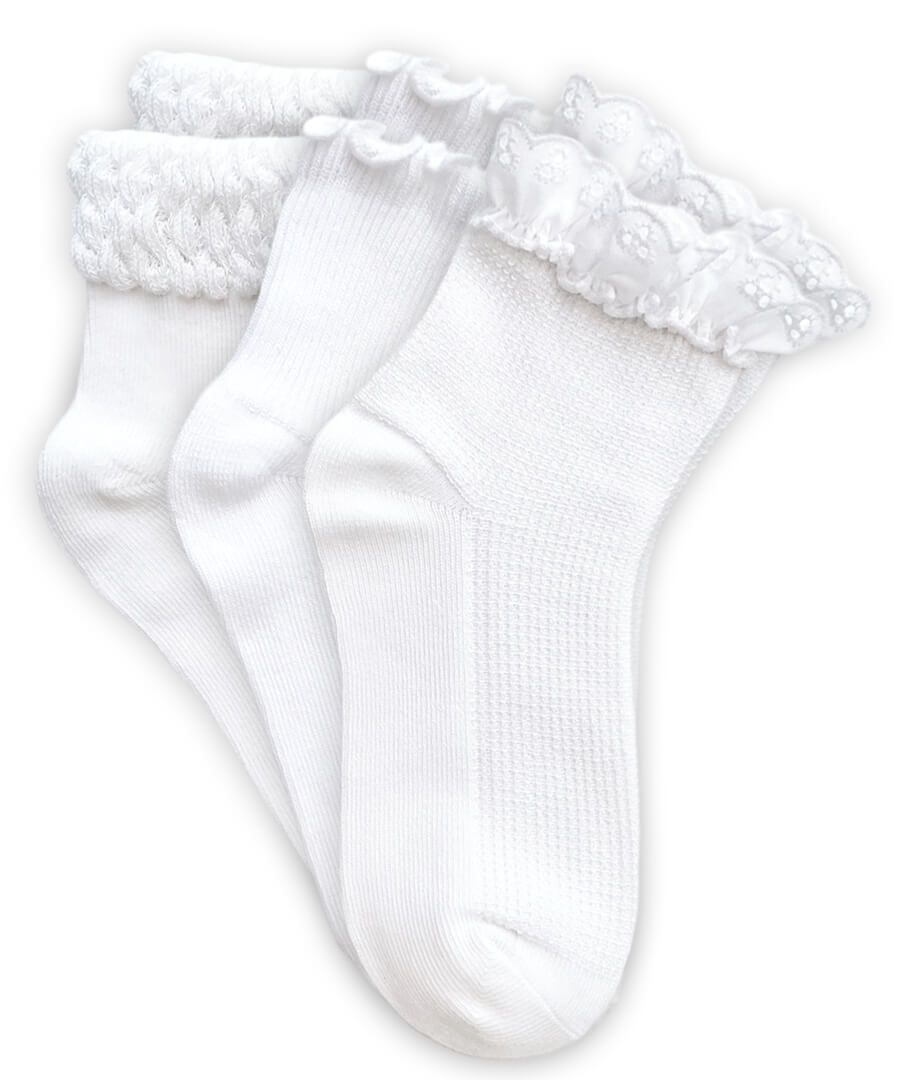Smooth Toe Eyelet Lace/Ripple/Bubble Quarter Ankle Socks - 3 Pair Pack