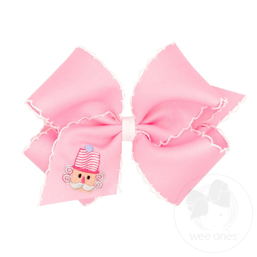 King Grosgrain Hair Bow Christmas Embroidery