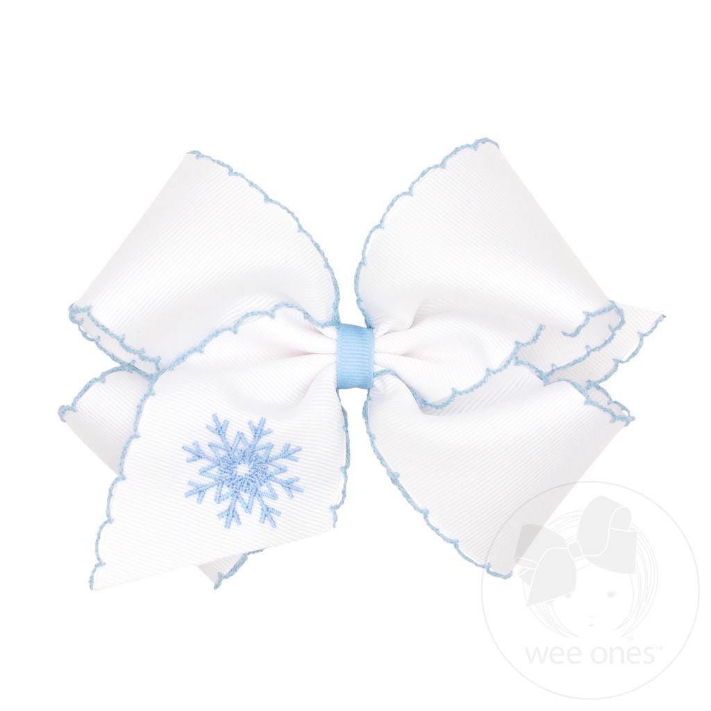 King Grosgrain Hair Bow Christmas Embroidery