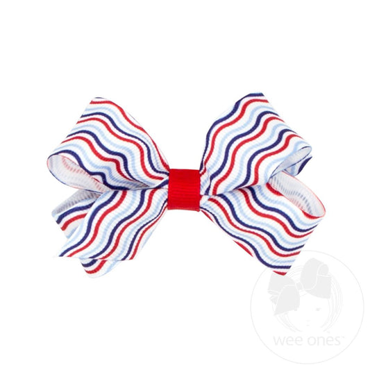 Mini Patriotic Print Grosgrain Hair Bow- Stripe