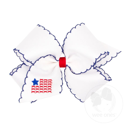 King Patriotic Embroidery on Moonstitch Edge Hair Bow