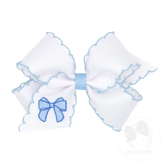 Medium Moonstitch Edge and Millenium Blue Bow Embroidery