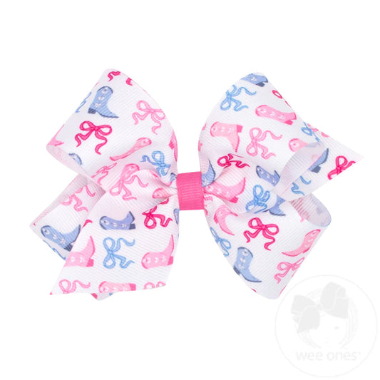 Medium Boots and Bows Print Grosgrain Hair Bow