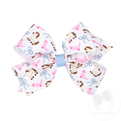 Medium Cowgirl Boots Bows and Pony Print Grosgrain Hair Bow