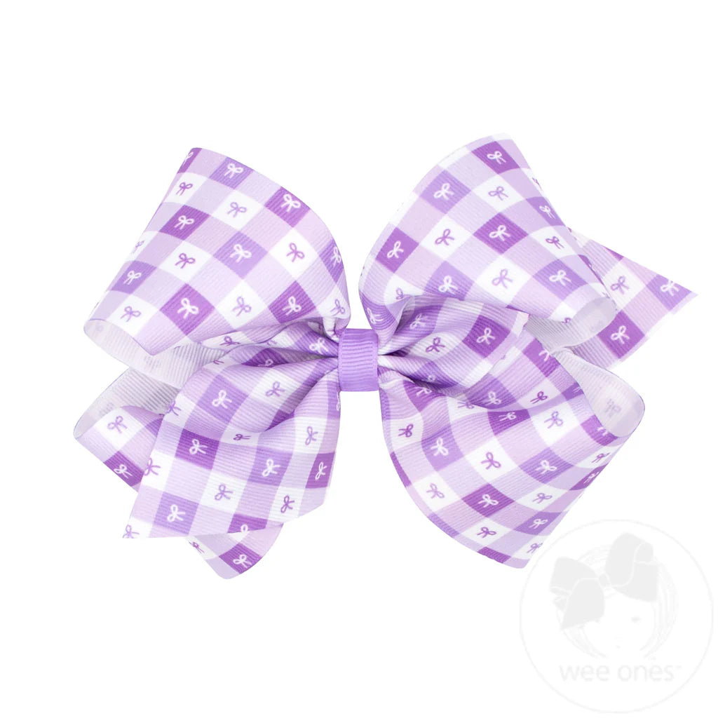 King Light Orchid Gingham Bows Print Grosgrain Hair Bow