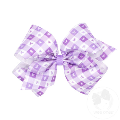 King Light Orchid Gingham Bows Print Grosgrain Hair Bow