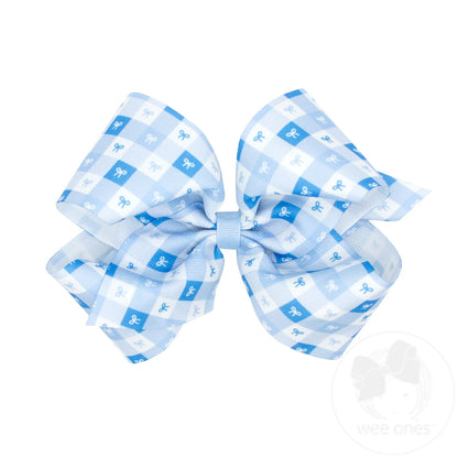 King Millenium Blue Gingham Bows Print Grosgrain Hair Bow