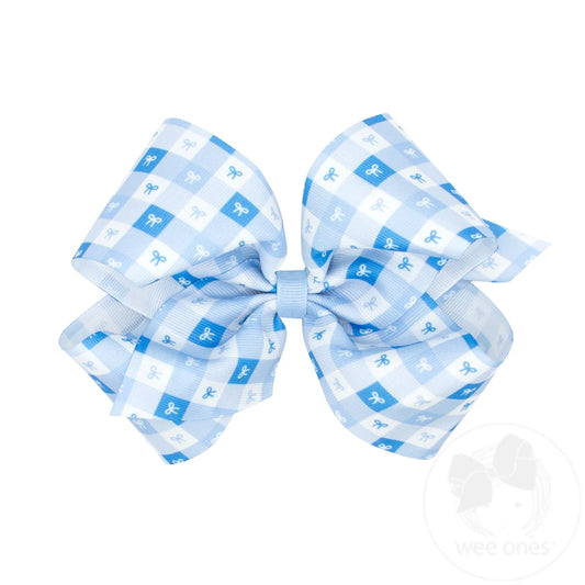 King Millenium Blue Gingham Bows Print Grosgrain Hair Bow
