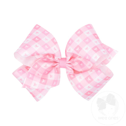 King Pearl Pink Gingham Bows Print Grosgrain Hair Bow