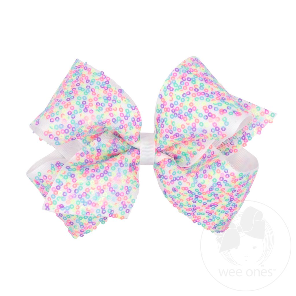 King Confetti Sequin with Grosgrain Underlay Hair Bow