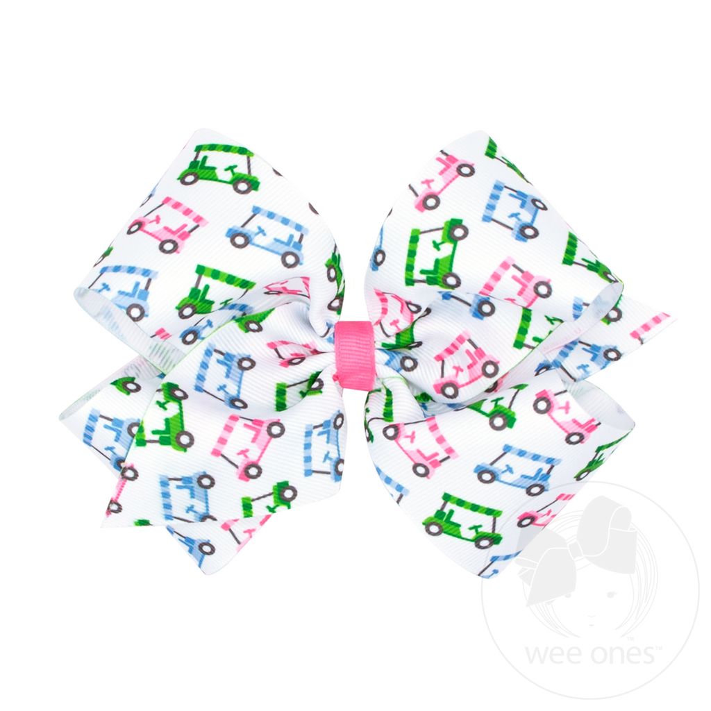 King Golf Cart Print Grosgrain Hair Bow