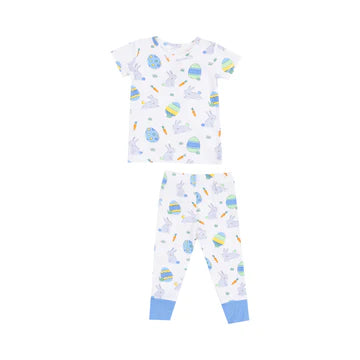 Short Sleeve Loungewear Set - Easter Bunnies Blue