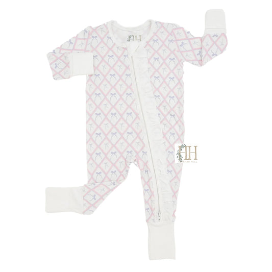 Girls Ribbons and Bows Double Zipper Romper
