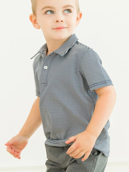 Knit Short Sleeve Performance Polo - Dark Navy Micro Stripe