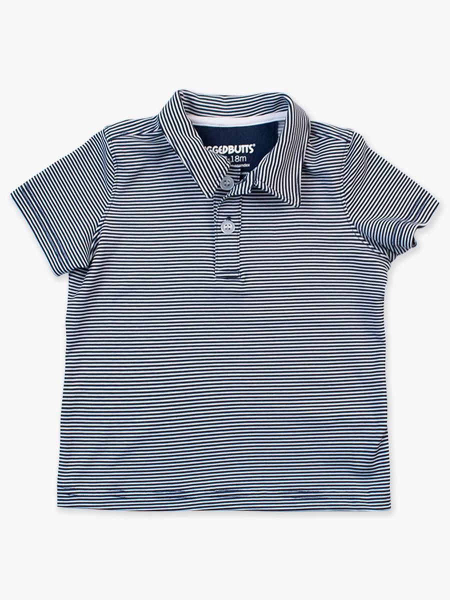 Knit Short Sleeve Performance Polo - Dark Navy Micro Stripe