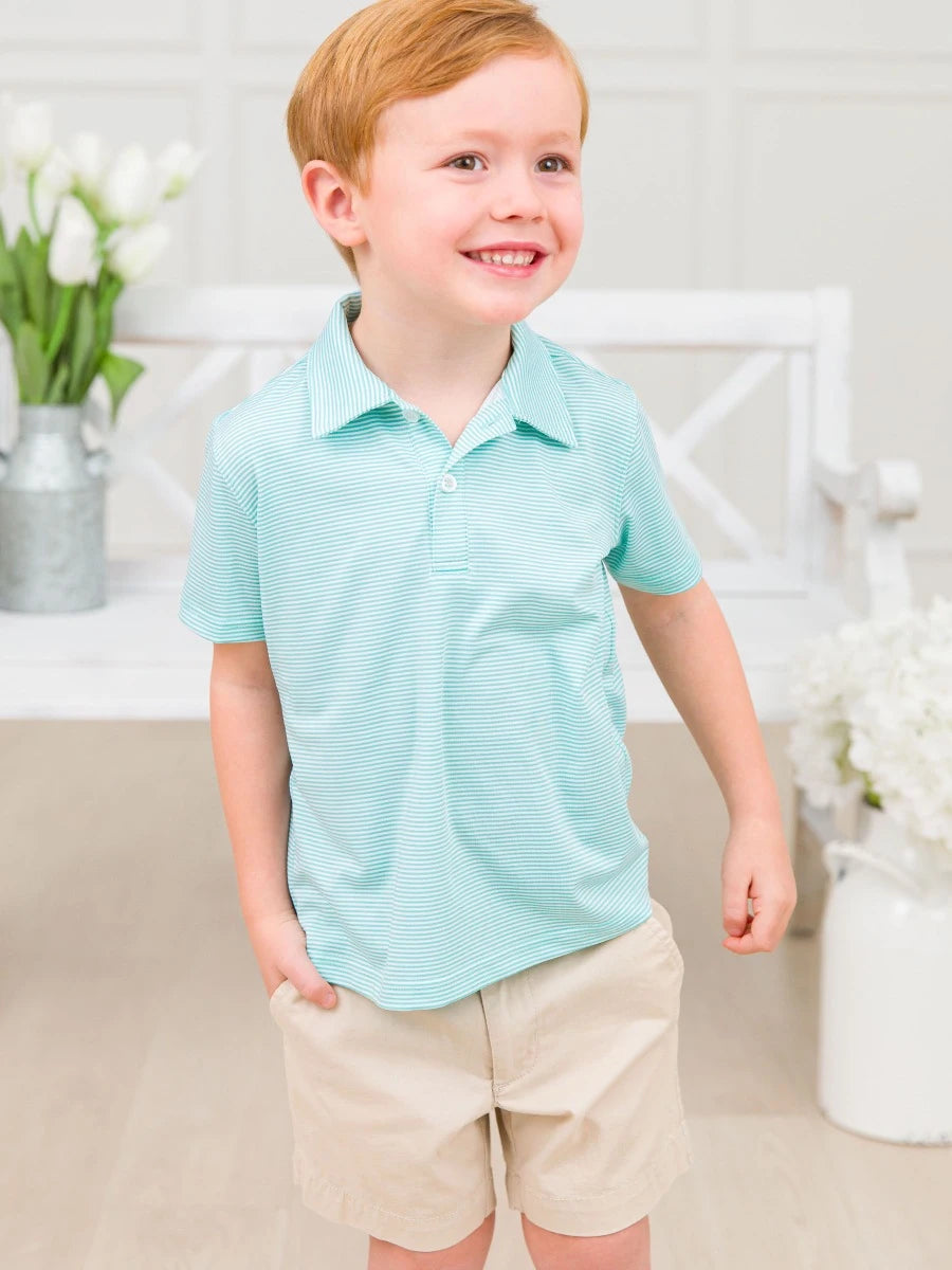 Knit Short Sleeve Performance Polo - Marine Green Micro Stripe