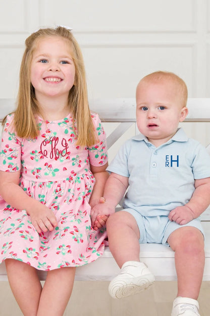 Pique Polo Romper - Light Blue