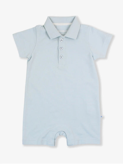 Pique Polo Romper - Light Blue
