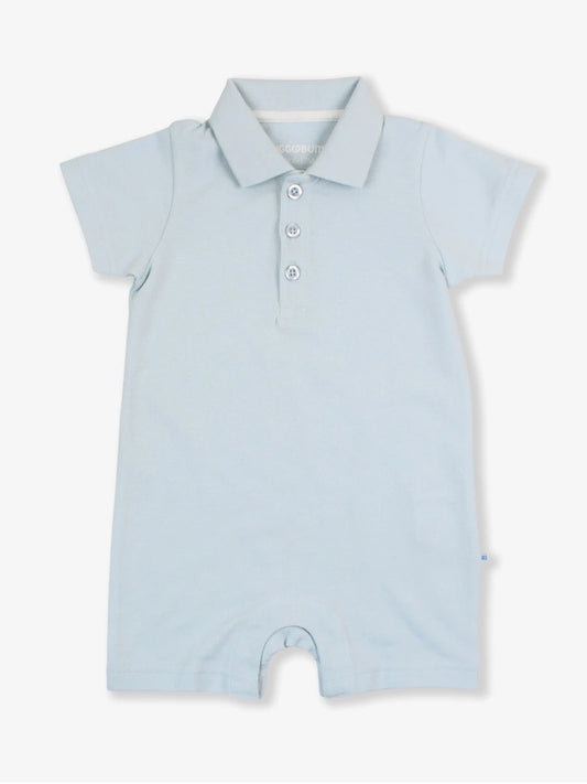 Pique Polo Romper - Light Blue