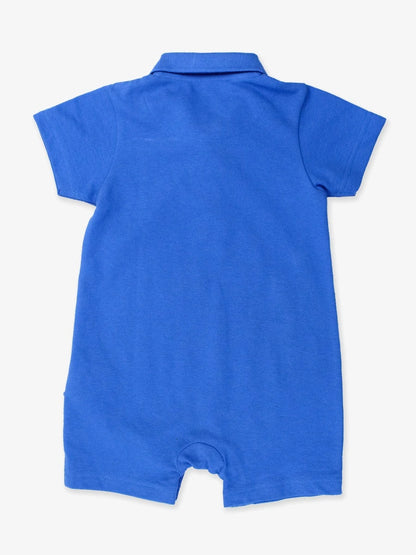 Pique Polo Romper - Sonic Blue