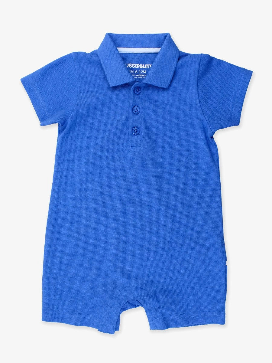 Pique Polo Romper - Sonic Blue