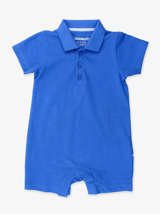 Pique Polo Romper - Sonic Blue