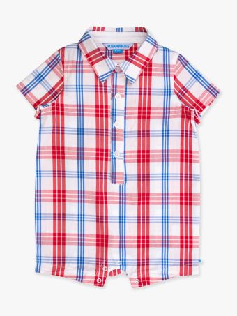 Woven Short Sleeve Button-Up Romper