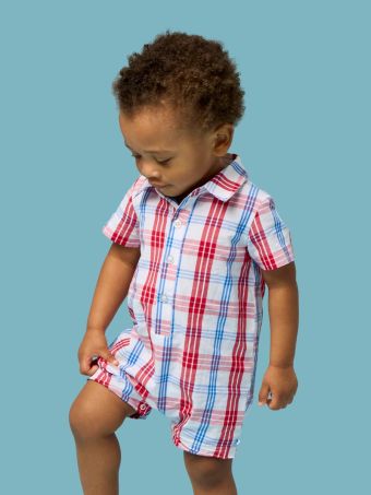 Woven Short Sleeve Button-Up Romper