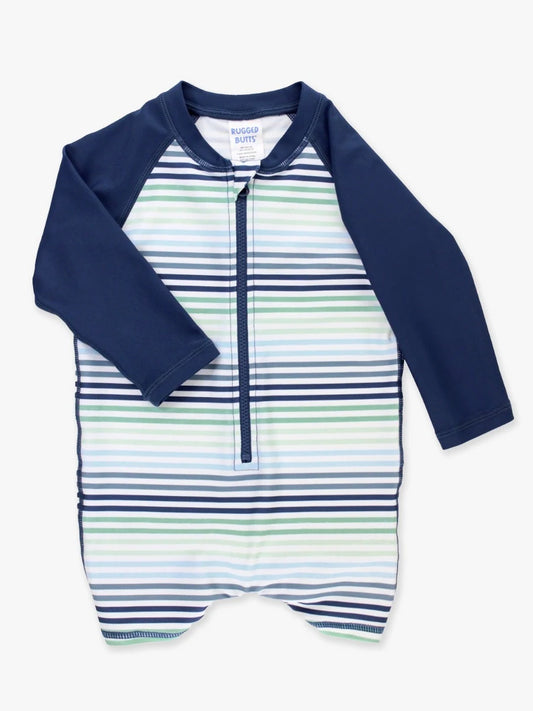 Boys Long Sleeve One Piece Rash Guard - Coastal Stripes