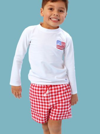 Performance Hybrid Swim Trunks - Vintage Red Gingham