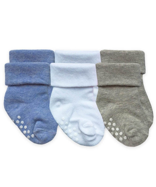 Boys Non-Skid Turn Cuff Socks - 3 Pair Pack
