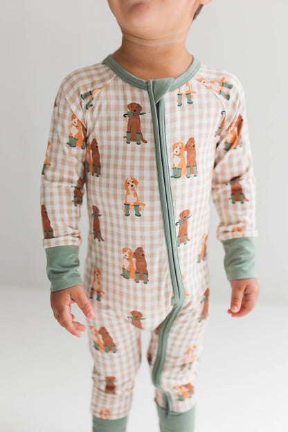 Green Pup Friends Zipper Romper