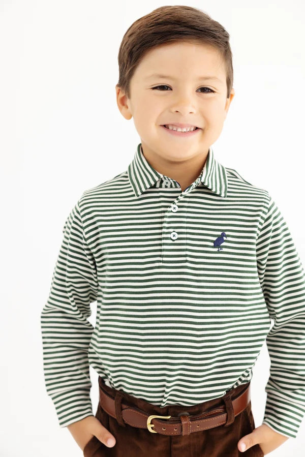 Long Sleeve Prim & Proper Polo - Grier Green & Palmetto Pearl Stripe