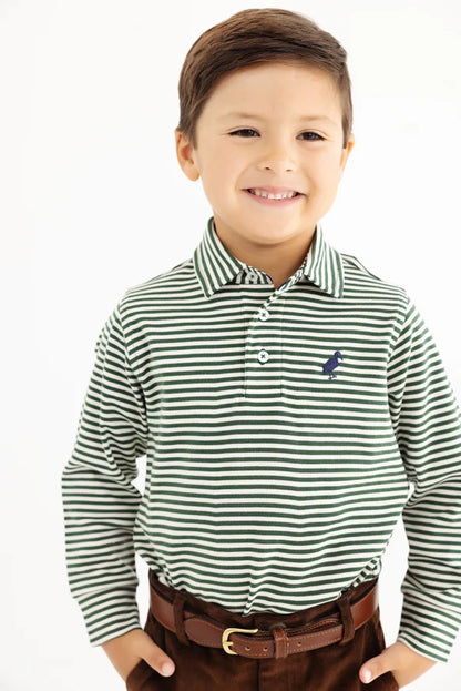 Long Sleeve Prim & Proper Polo - Grier Green & Palmetto Pearl Stripe