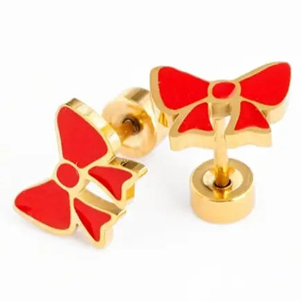 Red Bow Stud Earrings
