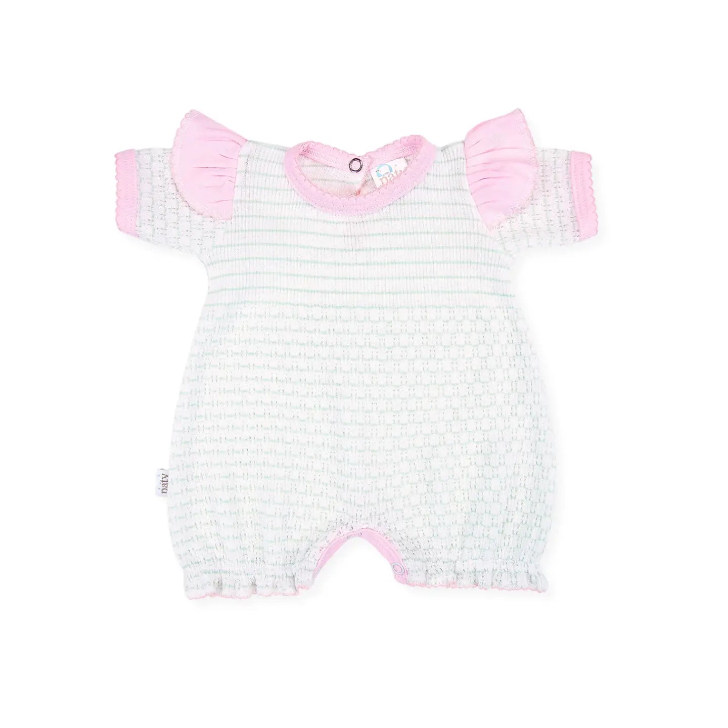 Paty Knit Baby Girl Bubble with Shoulder Ruffle Trim- Mint w/ Pink Trim