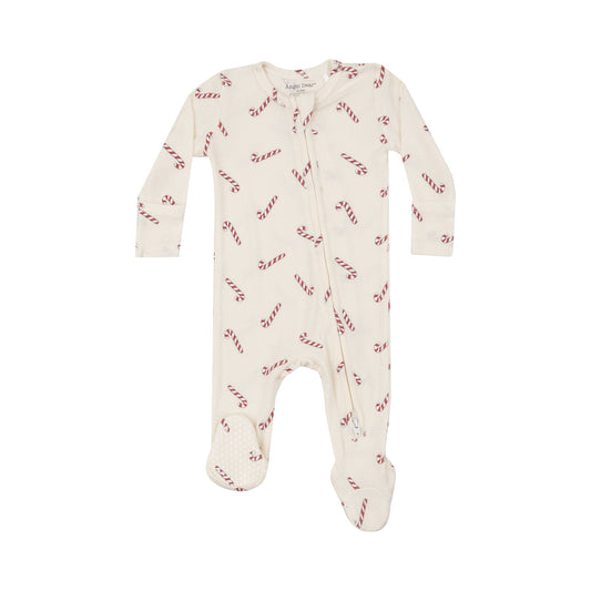 Candy Canes Rib Bamboo  Zipper Footie