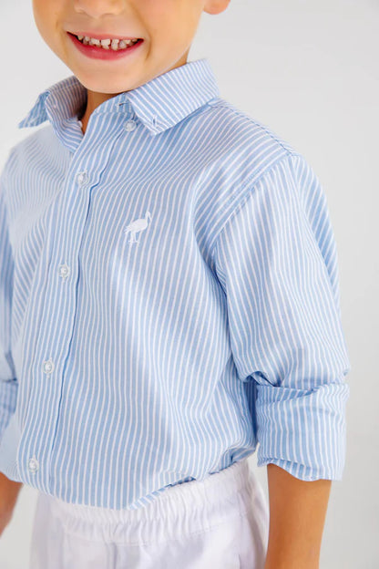 Dean's List Dress Shirt- Barrington Blue Tally Ticking Stripe