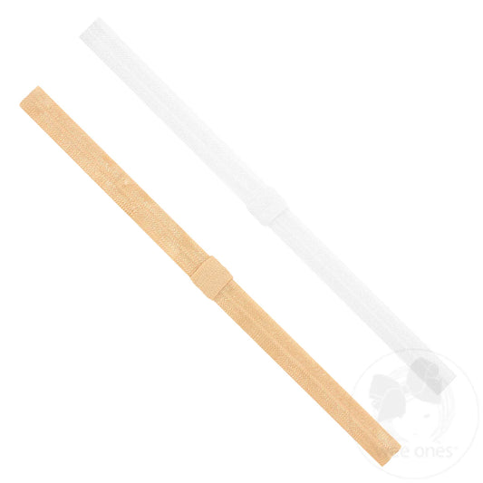 Two Pack Narrow Stretch Add-A-Bow Baby Girl Headbands- NUDE