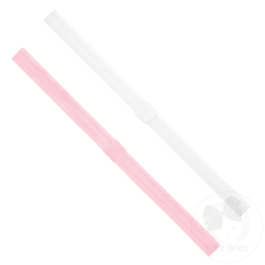 Two Pack Narrow Stretch Add-A-Bow Baby Girl Headbands- PEARL