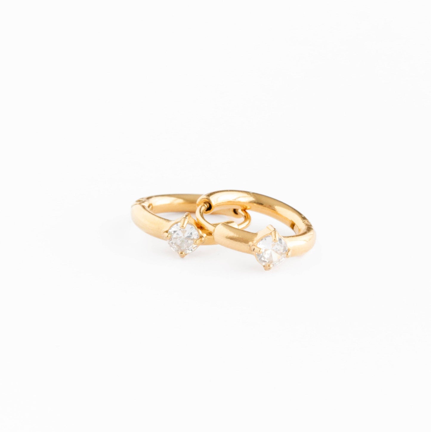 Single Diamond Hoop Earrings - Hypoallergenic