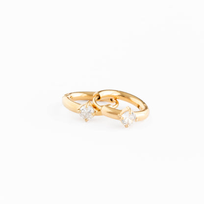 Single Diamond Hoop Earrings - Hypoallergenic