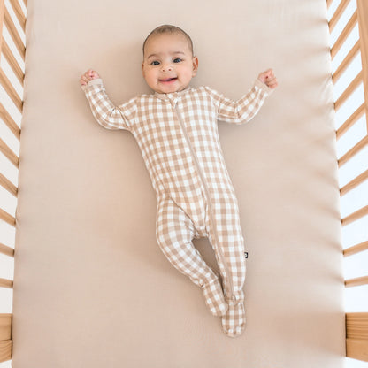 Zippered Footie in Gingham Bisque