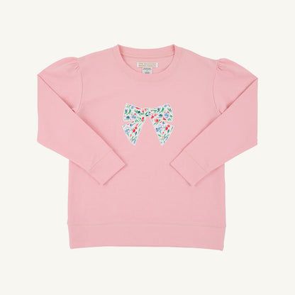 Puff Sleeve Cassidy Comfy Crewneck - Sandpearl Pink with Fair Street Floral Bow