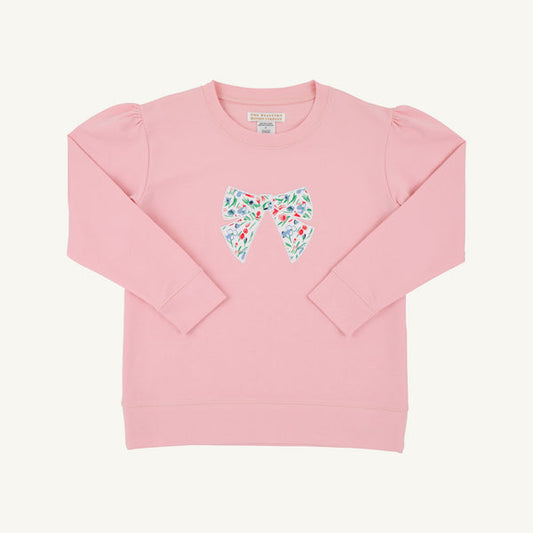 Puff Sleeve Cassidy Comfy Crewneck - Sandpearl Pink with Fair Street Floral Bow