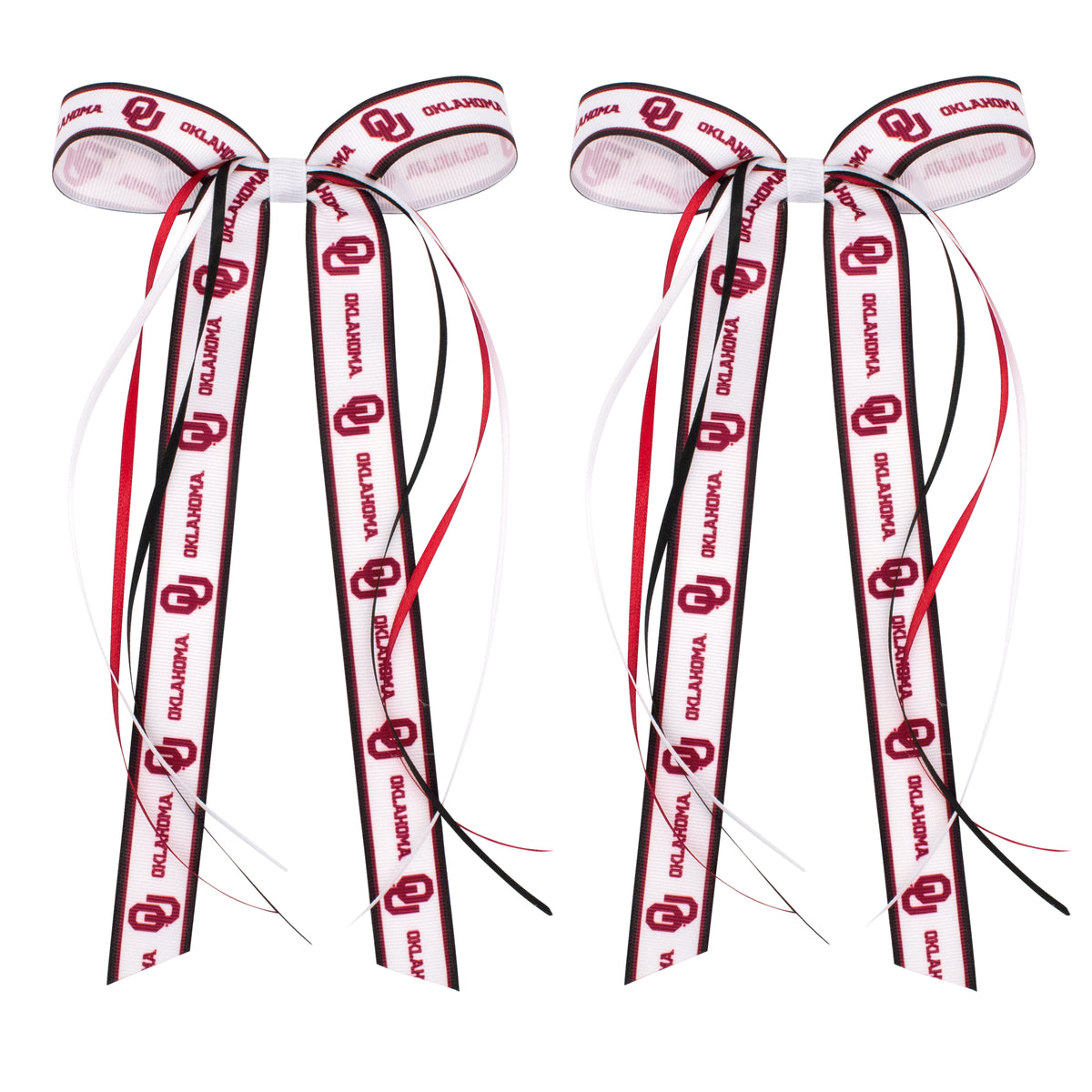 Pair of OU Logo Ribbon Boot Bows with Streamers