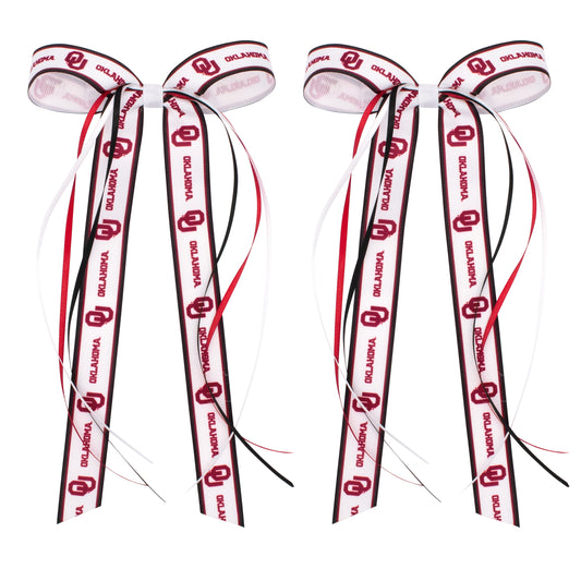 Pair of OU Logo Ribbon Boot Bows with Streamers