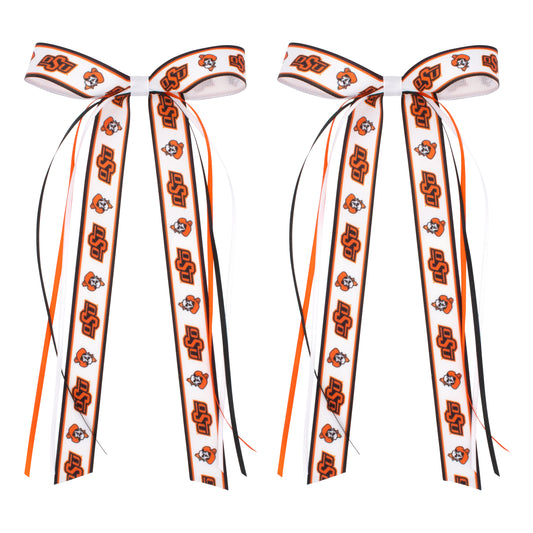 Pair of OSU Logo Ribbon Boot Bows with Streamers